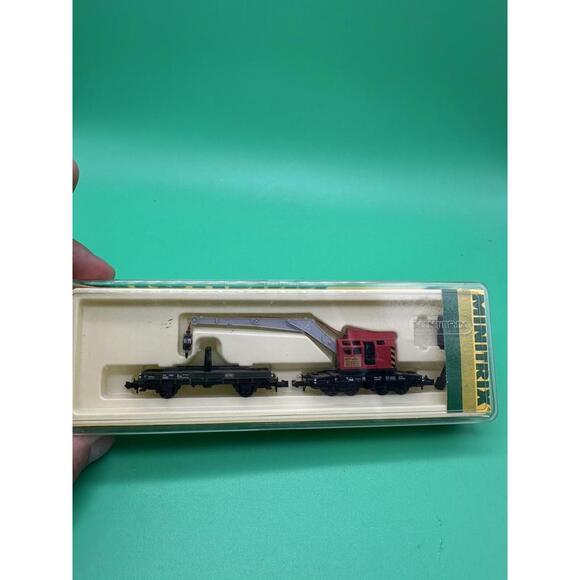 Vintage N Scale Minitrix 51 3590 Crane Wagon Set Original Box West Germany
